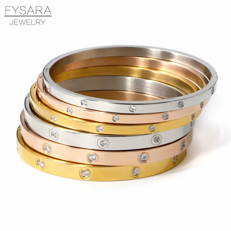 FYSARA Luxury Brand Crystals Love Bangles Cubic Zirconia Bracelets Couple Luxuxy Jewelry Stainless Steel Bangles For Women Gift bangle bracelet stainless steel bracelet crystal bracelets zircon bracelet zirconia bangle