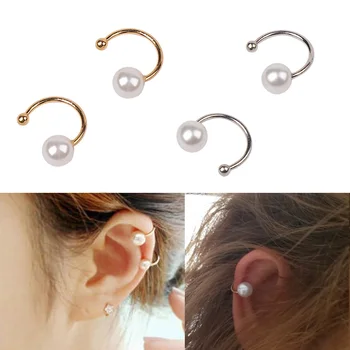 

2 Pcs Bohemian Imitation Pearls Ear Cuff For Women Girl Trendy Small Gold Clip On Earrings No Pierced Bijoux Jewelry