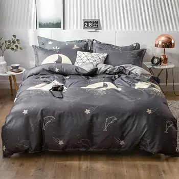 

J 3/4pcs Cute Bedding Set Home Luxury Flat Polyester Cartoon Bedsheet 5 Size Bedding Set Adult Girl Quilt Cover With Pillowcase