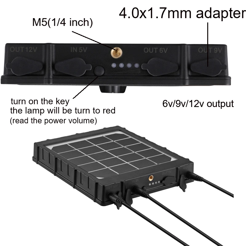 WG8000 Hunting Trail Cameras Solar Panel Charger 6v/9v/12v 8000mAh for feeder kit forest Game Cameras 1.7mm/DC2.1mm/USB adapter