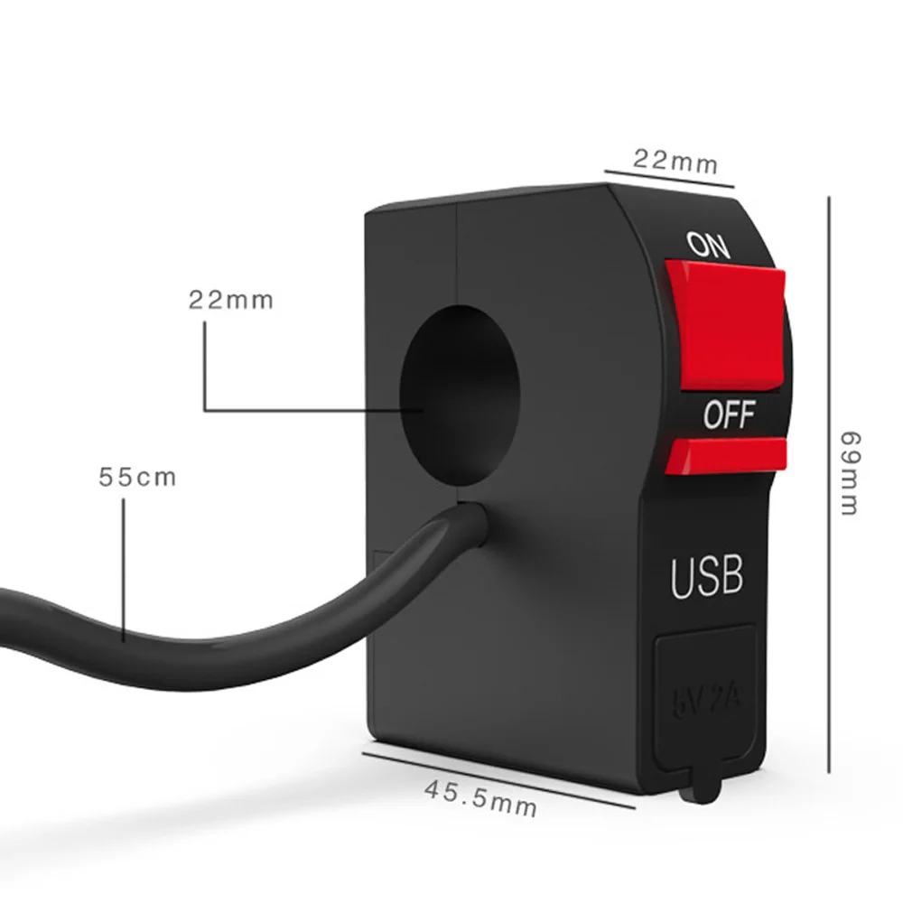 

12V Motorcycle charger Handlebar Switch Phone Charging Black Accessories