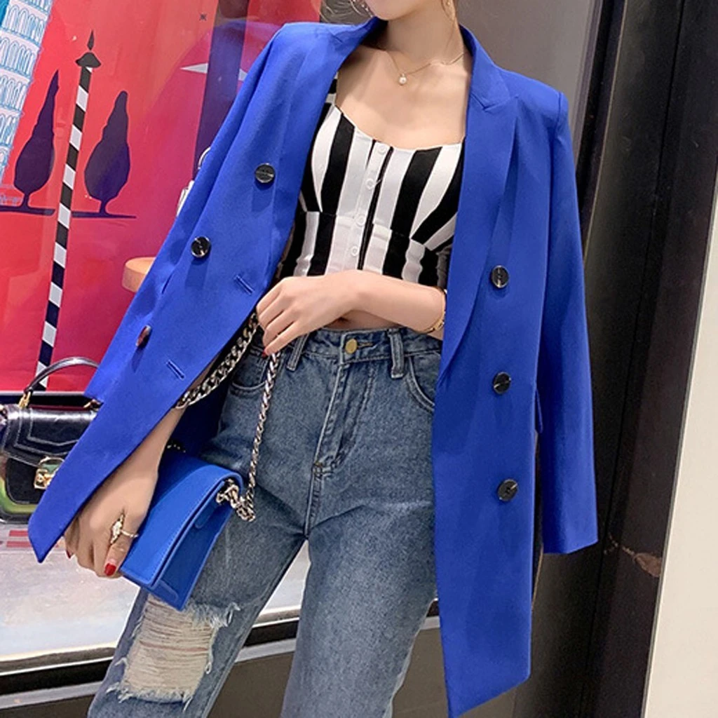 Casual Long Sleeve Solid Color Turn-down Collar Coat Lady Business Jacket Suit Coat Slim Top Women Blazers Female 902