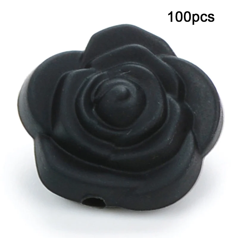 Smoky black LOFCA 100 шт Силиконовые Бусины, цветок розы, Детские Прорезыватели, не содержит бисфенол, пищевое качество, Детские Силиконовые Прорезыватели, бусины для детских сосок, цепочка - Цвет: Smoky black