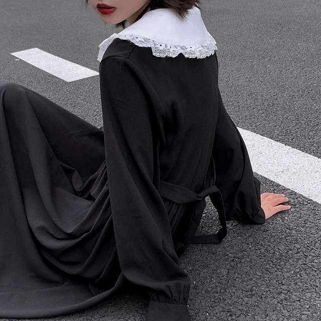 Dress Women Dark Fashion Preppy Style Long Sleeve Lolita Dresses Japanese Sweet Peter Pan Collar Long Ladies Elegant Dresses 6