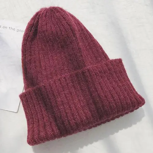 Wine Red Новая мужская женская модная вязаная мешковатая Шапка-бини большого размера Зимняя Шапка Лыжная зимняя вязаная шапка женская однотонная в стиле хип-хоп для мальчиков и девочек - Цвет: Wine Red