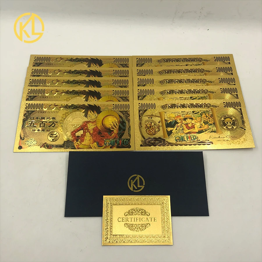 10pcs Lot Lucky One Piece Yen Gold Plastic Banknote For Classic Childhood Memory Collection Gold Banknotes Aliexpress