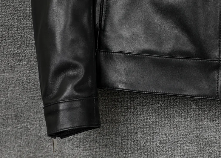 Men's Sheepskin Genuine Leather Jackets Autumn Spring Slim Motorcycle Biker Jacket Male Real Leather Coats Black Stand Collar cowhide jacket