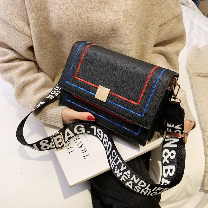 

Fairy Bag Women's 2019 New Style Fashion Korean-style Versatile Shoulder Bag Wide Strap Shoulder Simple Fashion Small Square Bag