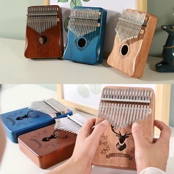 1 Kit New 17 Keys Kalimba Thumb Piano with Tuning Hammer and Musical Note Stickers Wooden Mbira Finger Piano for Kids and Adults
