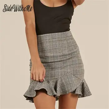 

Plaid Ladies Ruffles Asymmetrical Skirt Harajuku Elegant Females High Waist Skirt Vintage Fashion Invisible Zipper Mini Skirts