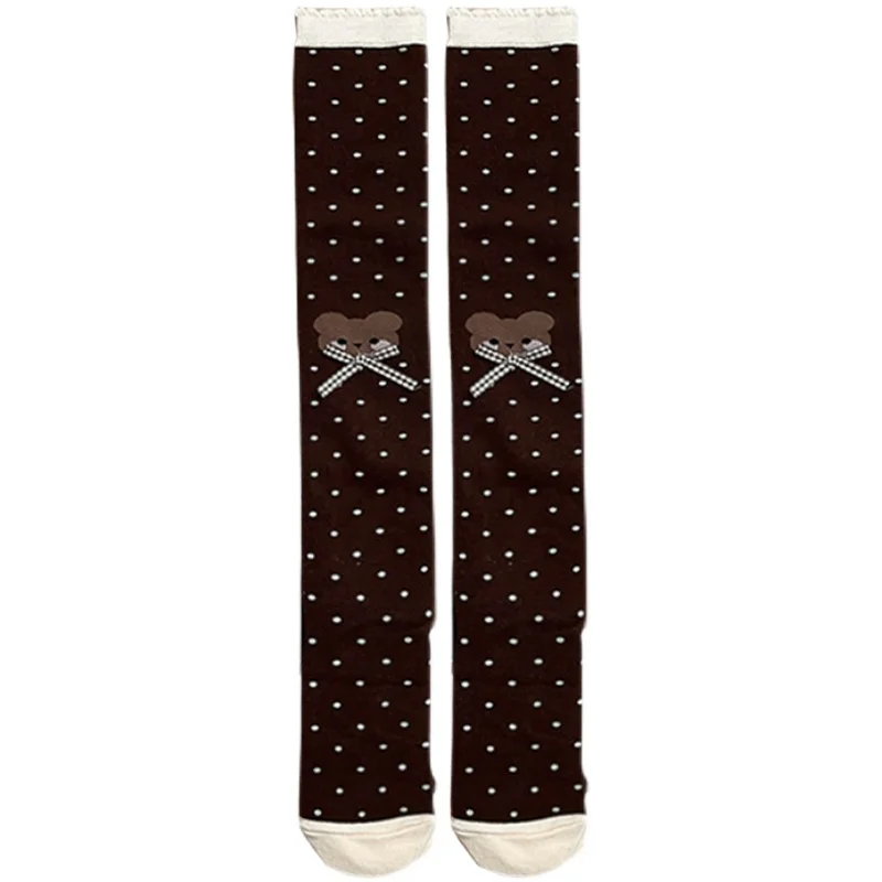 Cotton Socks Women Socks Knee Stockings Little bear bow wave point Lolita socks female qiu dong knee-high socks Lolita Japanese thin leg thick combed cotton stockings