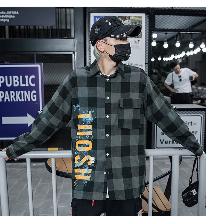 Aelfric Eden хип хоп с буквенным принтом клетчатые мужские рубашки Мода Harajuku Уличная Повседневная Хлопковая мужская негабаритная с длинным рукавом