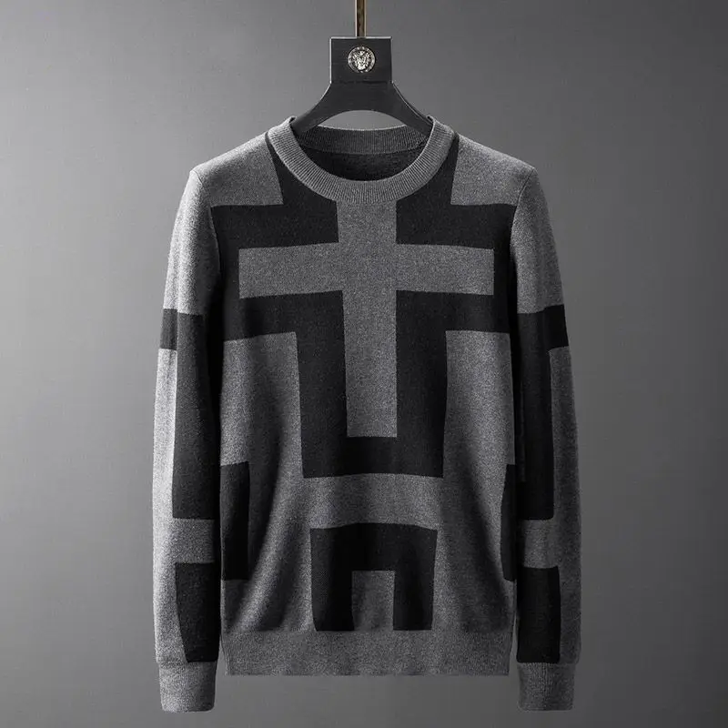 

Autumn and winter men's geometric pattern thick sweater men 2020 new long sleeve slim round neck sweater top men