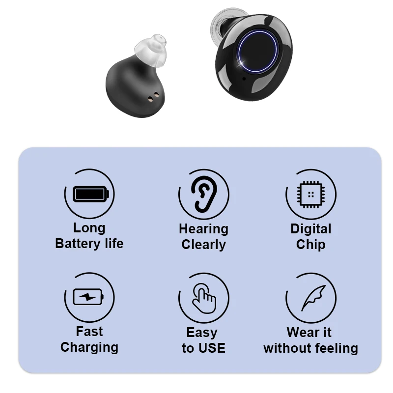 1 Pair Intelligent Hearing Aid USB Rechargeable Mini In Ear Invisible Hearing Aids Adjustable Tone Sound Amplifier For Deaf Elde 3