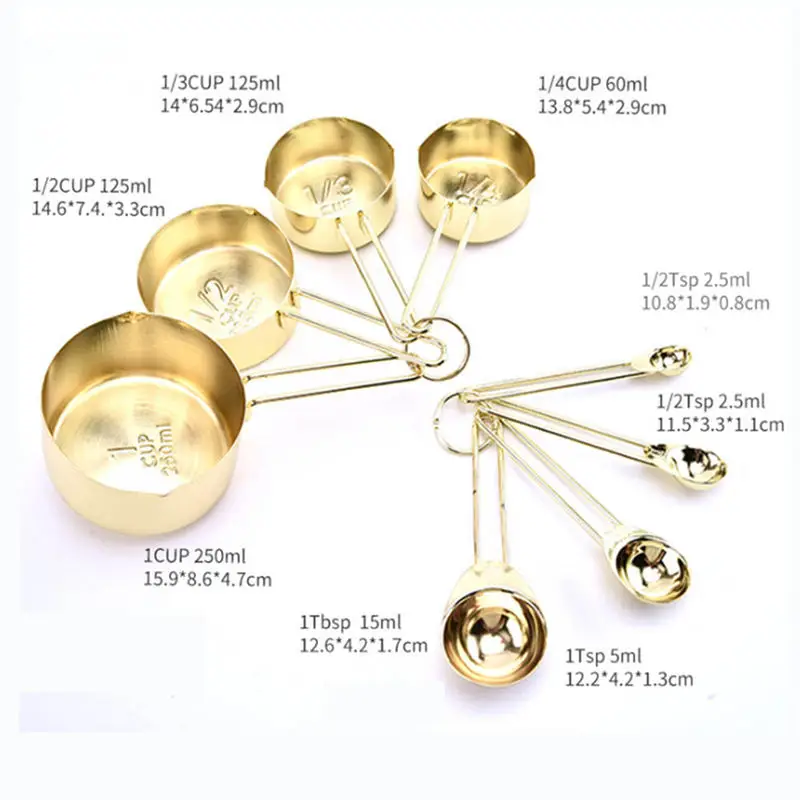 

8pcs/set Rose gold Stainless Steel Measuring Cups Spoons set Engraved Measurements Pouring Spouts Polished Kitchen Baking Tools