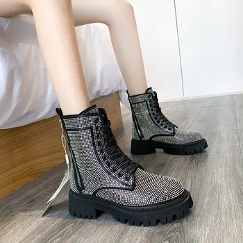 

Thick-soled Martin boots female British style 2020 autumn and winter new diamond short boots net red ins motorcycle boots