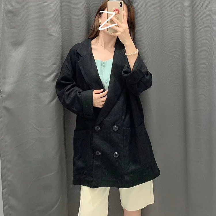 

Overplus of Goods Exported to Europe And US Female Black Double Breasted Trench Coat 2019 Spring And Autumn New Products England
