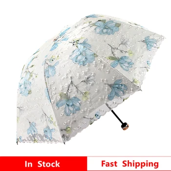 

2020 Embroidery Magnolia Flower Rain Sun Umbrella For Women Exquisite Parasol Portable Lace UV Umbrella For Travel Novelty Items