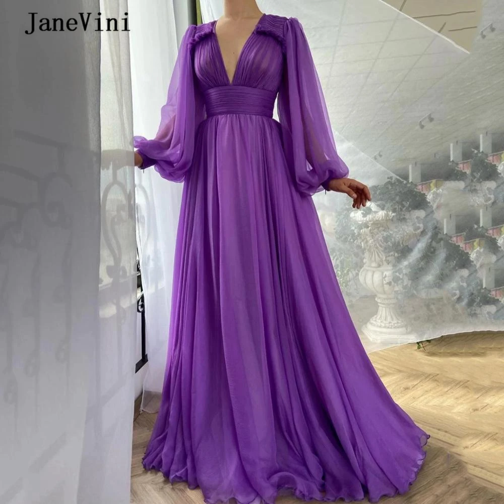 Fairy-Purple-Long-Puffy-Sleeve-Chiffon-Prom-Dress-2020-New-Floor-Length-Sexy-V-Neck-Evening_副本