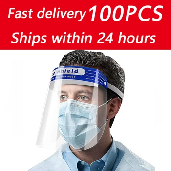 

100pcs Transparent Face Shield Safety Protective Mask Anti-Fog Oil-Splash Proof Anti-UV Anti-Shock Safety Mask Transparent Mask