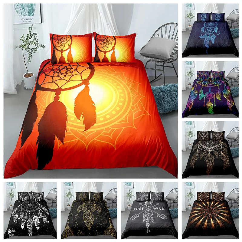 

Luxury Dream-catcher Bedding Set Colorful Feather Duvet Cover Pillowcase 3D Printed Home Textile Bed Sets 2 or 3pcs