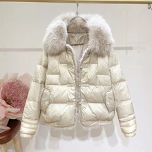  Lapel Fox Fur Big Fur Collar Stitching Mink Short down Jacket New Women's Clothing Plate Buckle Bread Coat Winter Clothing 