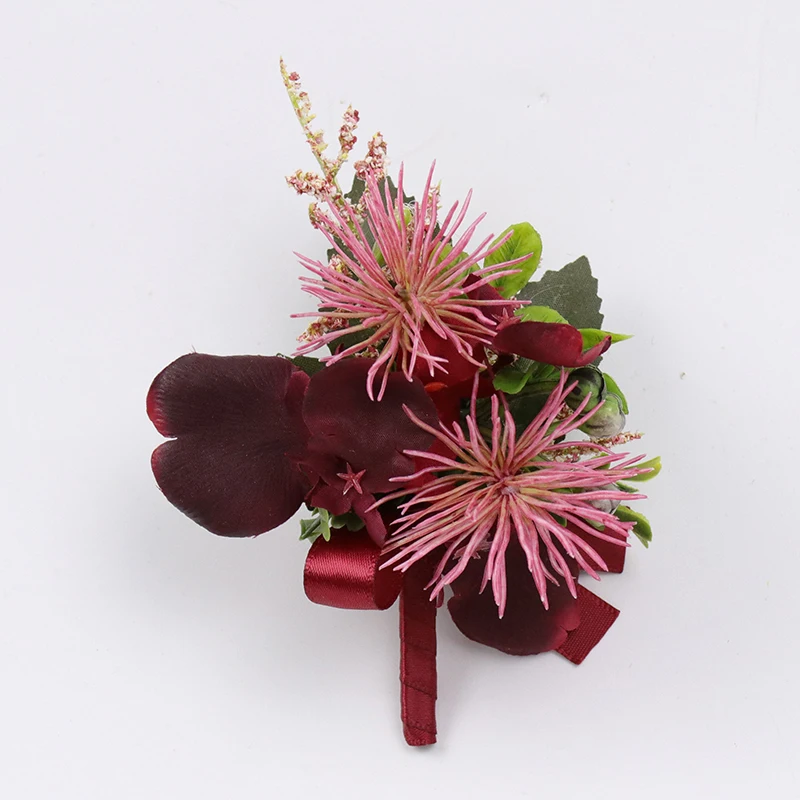 boutonniere-C Йо Чо Шелковая Роза украшение для свадьбы цветок-бутоньерка мужчины бутоньерка девушка браслет бутоньерка на запястье для подружки невесты искусственная Красная роза цветок - Цвет: boutonniere-C