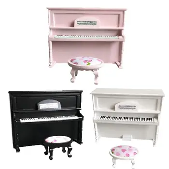 

Dollhouse Miniature Exquisite Wooden Grand Piano With Stool Model Play Music Instrument Toys Accessories