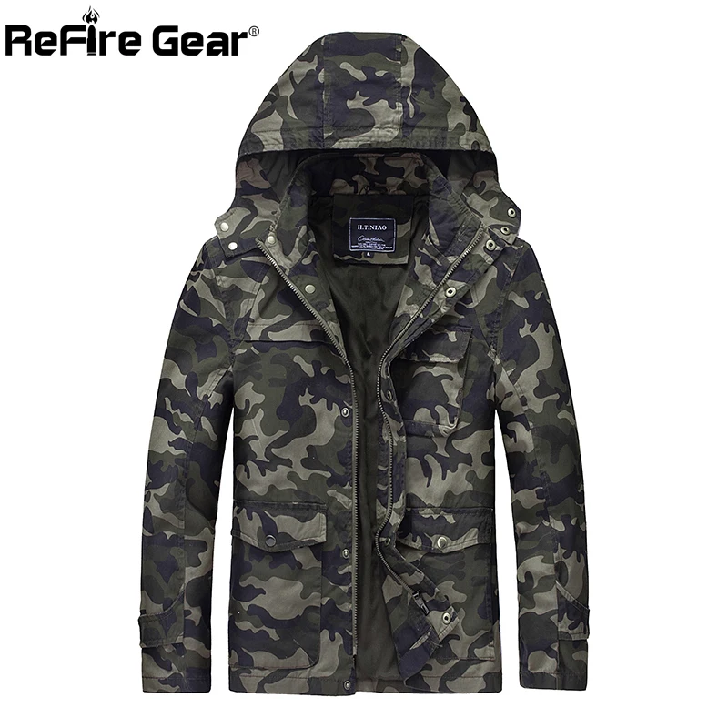 ReFire Gear Осенняя теплая камуфляжная толстовка куртка Мужская зимняя ветровка