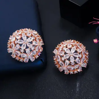 

Luxury Women's Stud Earrings Rose Gold flower ball AAA shinning crystals party classic fashion elegant earrings for ladies