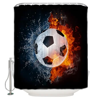 

Shower Curtain Waterproof Polyester Fabric Shower Curtain Football Ball Sports Fire Water
