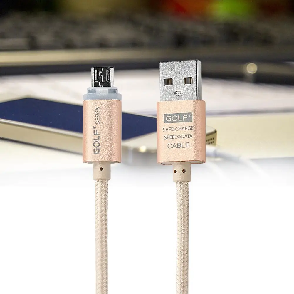 Gold 2.1A Micro USB адаптер для передачи данных зарядный кабель светодиодный светильник для 1 м - Цвет: Gold