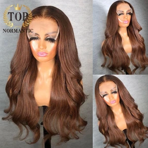Topnormantic бразильские Remy человеческие волосы, волнистые парики для женщин, коричневый цвет 13x 6, кружевные передние парики, предварительно выщипанные волосы