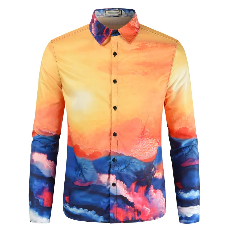 

Long Men Fashion Shirt Sleeve 3D Print Thin Casual Shirts No-Iron Spring Autumn Holiday Tourism Daily Life Youth Journey Stage