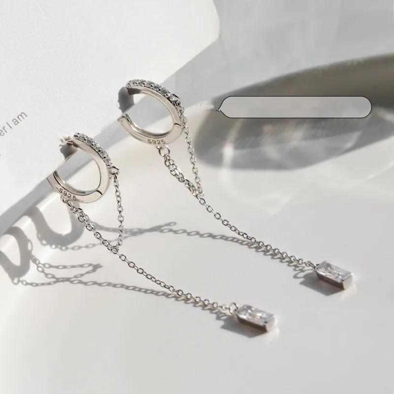 Pendientes de gota largos de cristal para mujer, de Plata de Ley 925 con borla de cadena, moda 2021