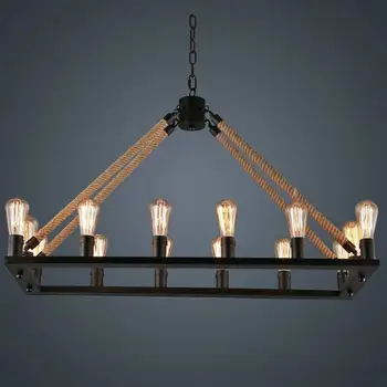 

12/16 Heads Vintage Industrial Rope Metal Chandelier Pendant Ceiling Lamp