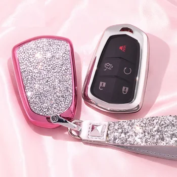 

Car Remote Key Fob Holder Case Cover Etui Shell with Key Chain & Key Rings for 5 Buttons New Cadillac ESV Escalade GTS CTS XTS