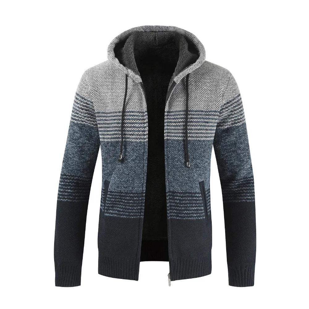

2020 Mens Winter Cardigan Striped Zipper Hoodie Outwear Tops Sweater Blouse Coats