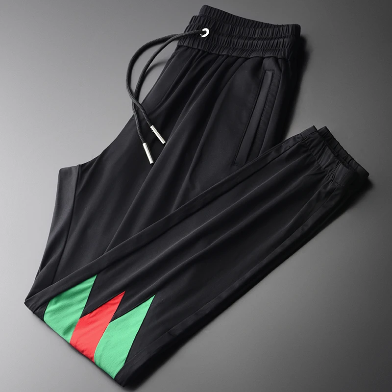 

Luxury Contrast Color Splice Elastic Waist Mens Trousers Plus Size 3XL 4XL Slim Fit Casual Sport Man Pants