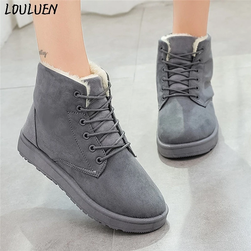 LOULUEN 2019 Boots Women Suede Square Heels Lace-Up Keep Warm Short Boot Round Toe Shoes Holiday Gift Roman Laarzen Bottes Mujer | Обувь