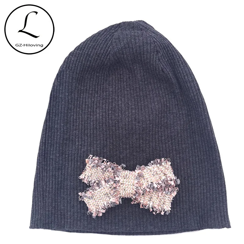 

Slouchy Winter Hats Women Ribbed Cotton Beanies For Ladies Autumn Ribbon Bow Stretch Beanies Skullies Hats Girls Bonnet Gifts