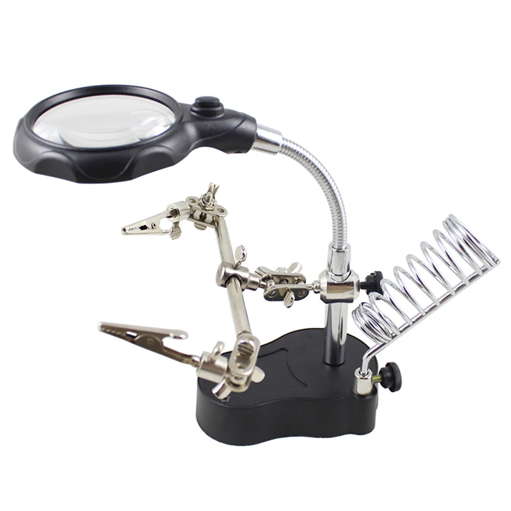 

3 Hand Soldering Iron Stand Welding Tool With Illuminated Glasses LED Clip Holder Clamp Helping Repair