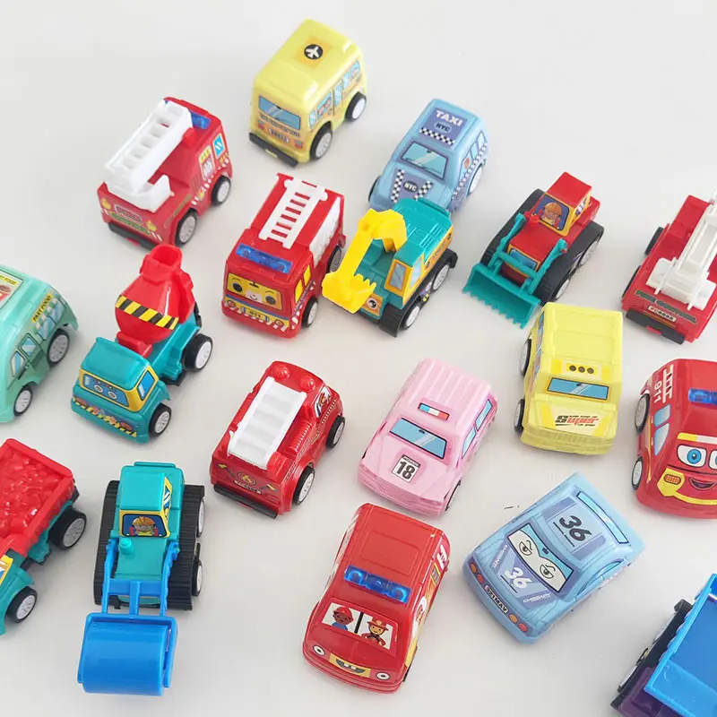 

Six Toy Vehicles, Building Machinery, Fire Fighting Vehicle Model, Taxi, Minicar, Children's Toy Vehicle