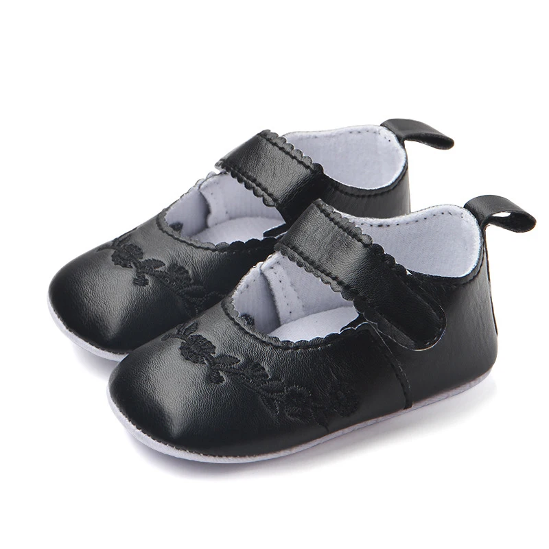Для детей 0-18 месяцев для маленьких девочек искусственная кожа принцесса пинетки для девочек для новорожденных, Удобные детская обувь, Новорожденные детские ботинки для новорожденных девочек - Цвет: Черный