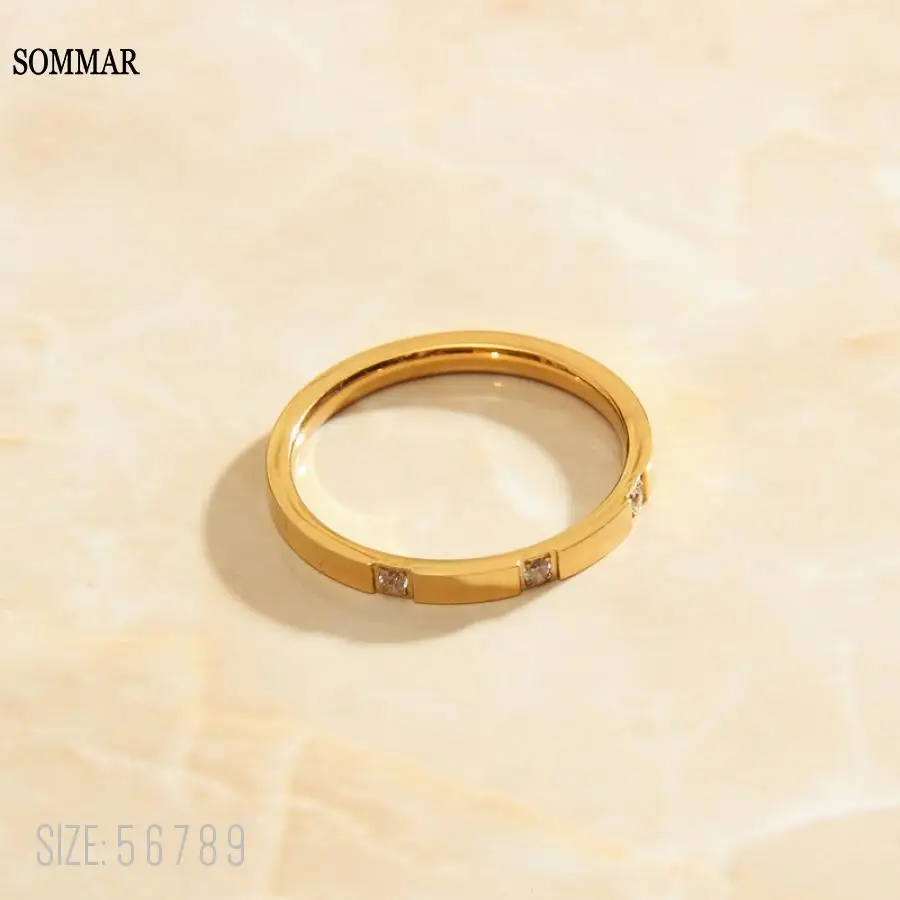Couple Ring Birthday-Gift SOMMAR Rings-Accessories Jewelry Zircon Women for Shinny Gold-Filled