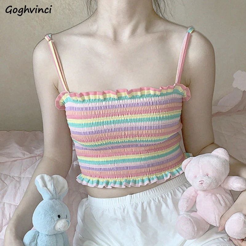Summer Tanks Tops Women Solid Chic Basic Sexy Simple All-match Leisure Womens Camisoles Stylish High Street Sleeveless Tees Slim | Женская