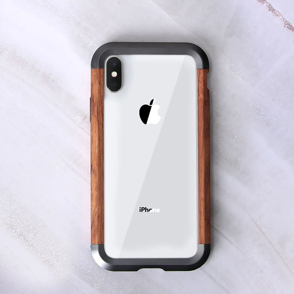 R-just Модернизированный Деревянный чехол для iPhone XS Max X Funda чехлы из натурального бамбукового металла Бампер Coque для iPhone XS