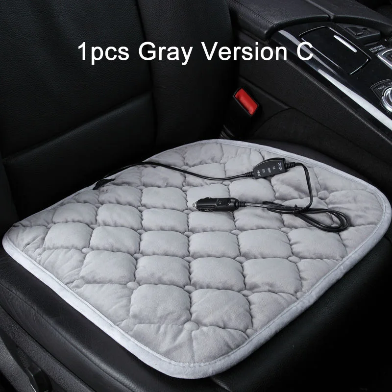 Универсальный 12 В Подогрев автомобиля протектор подушки сиденья для зимнего отопления теплый хлопок ткань бежевый/черный/серый - Название цвета: Gray  Version C