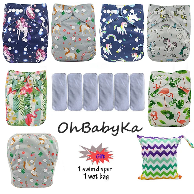 Ohbabyka/детские тканевые подгузники; складные тренировочные штаны; 6 шт.; многоразовые карманные подгузники+ 6 шт.; бамбуковые вставки; детские подгузники - Цвет: 92