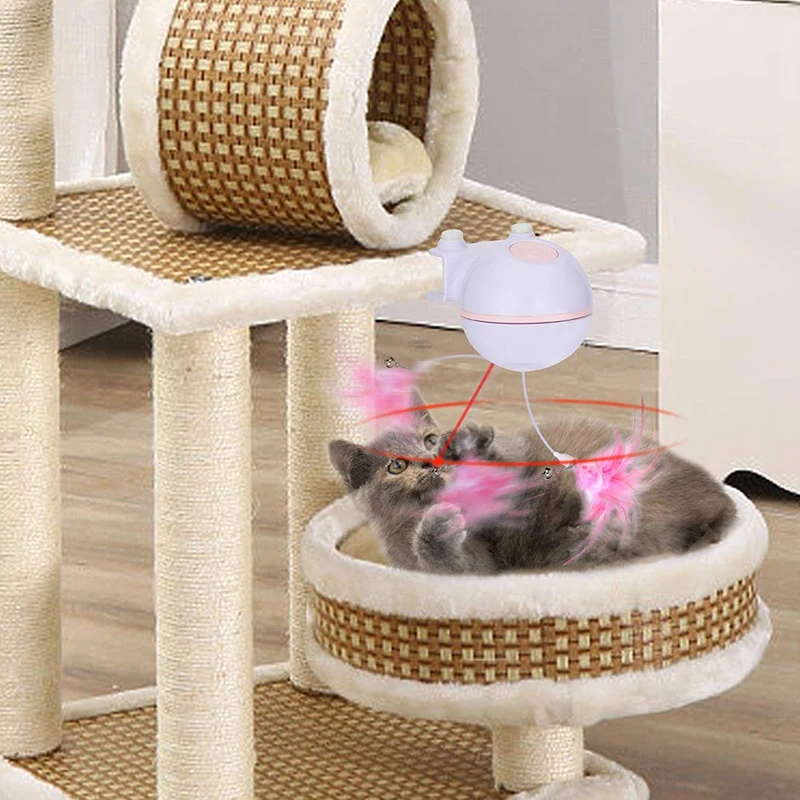 

Cat Toy 2 in 1 Automatic Rotating Pointer Toy and Interactive Feather Toy with Bell for Cat Tree, Electronic Handfree Chase Acti